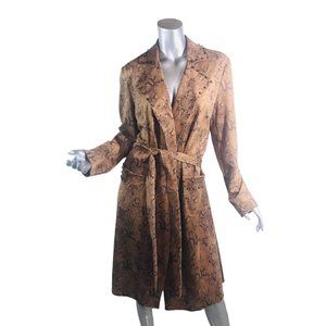Sheryl Crow Women's Medium Faux Suede Trench Coat Brown Snake Print Wrap Style J